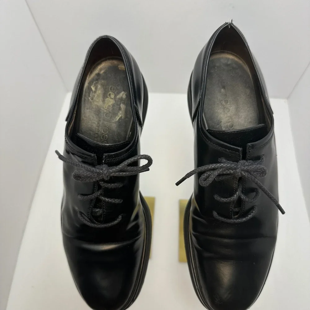 Sergio Rossi Black Leather Platform Oxfords Lace Up Shoes Italy Size 38.5 - Picture 3 of 15